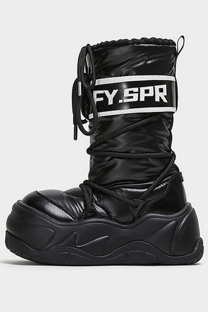 Black Puffer Platform Mid Calf Boots - Wolvess