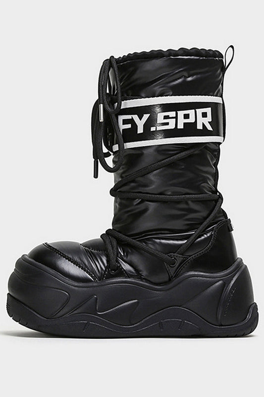 Black Puffer Platform Mid Calf Boots - Wolvess