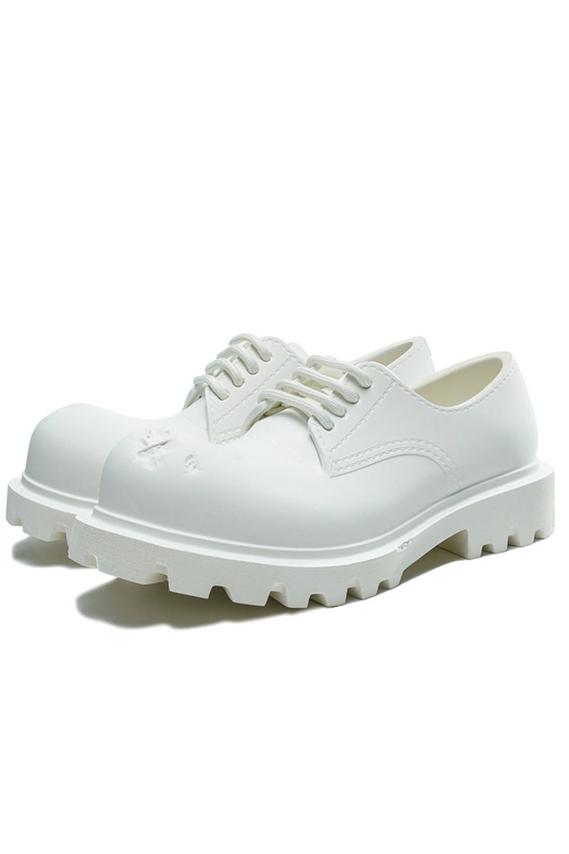 White Platform Derby Shoes with Lug Sole - Wolvess