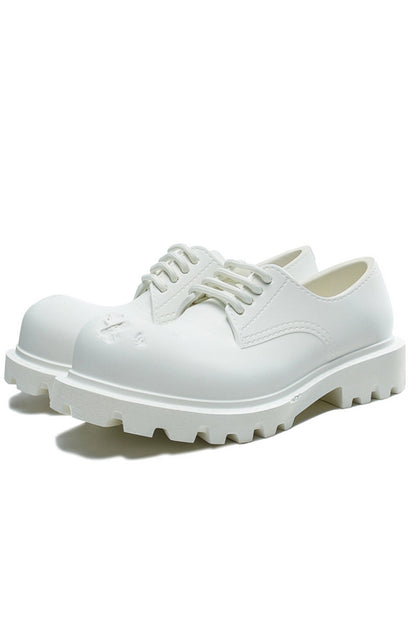 White Platform Derby Shoes with Lug Sole - Wolvess