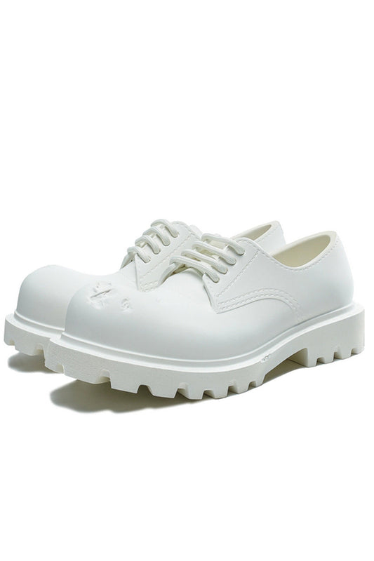 White Platform Derby Shoes with Lug Sole - Wolvess