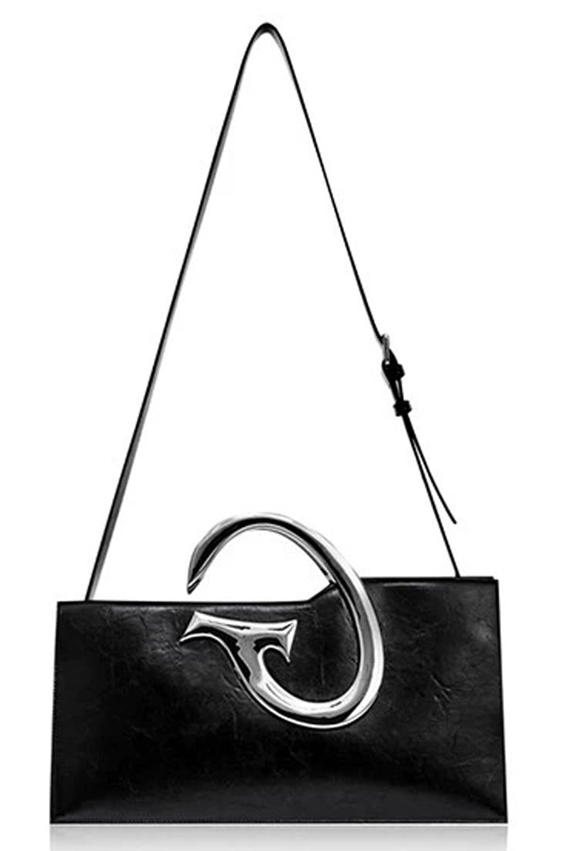 Avant-Garde Metal Handle Shoulder Bag - Sleek Black Designer Tote - Wolvess