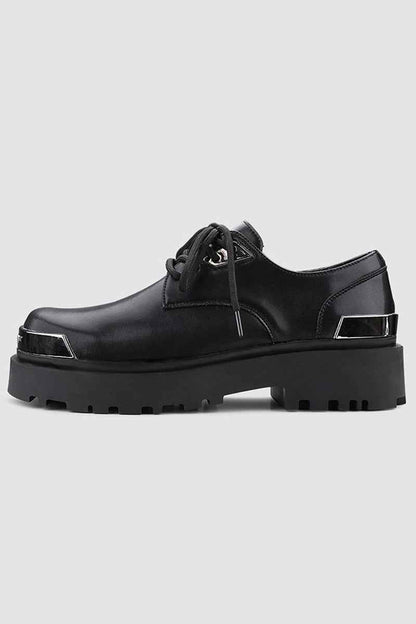 Black Platform Derby Shoes with Silver Metal Toe Cap