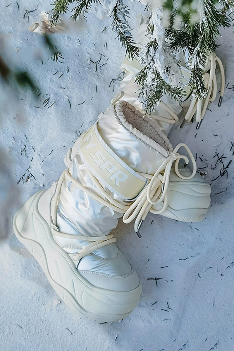 Metallic White Platform Winter Moon Boots - Wolvess