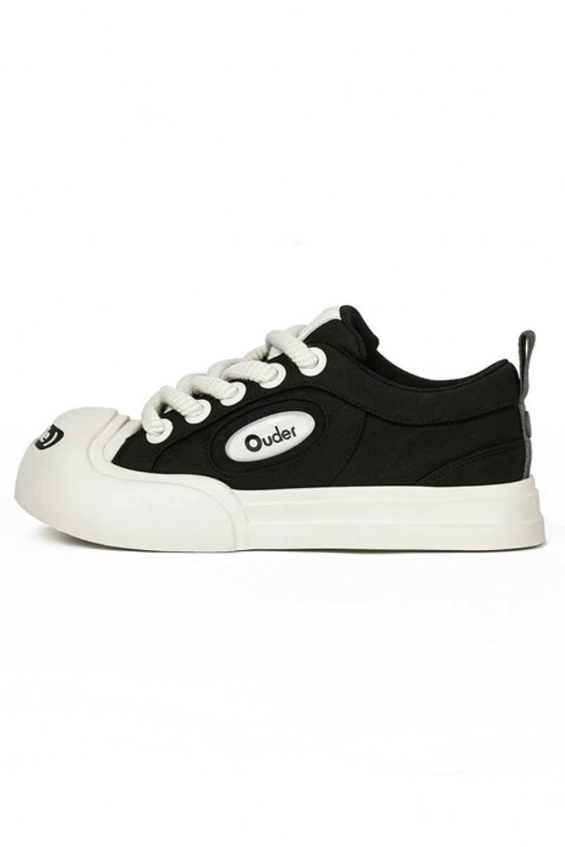 Classic Black White Platform Canvas Sneakers - Wolvess