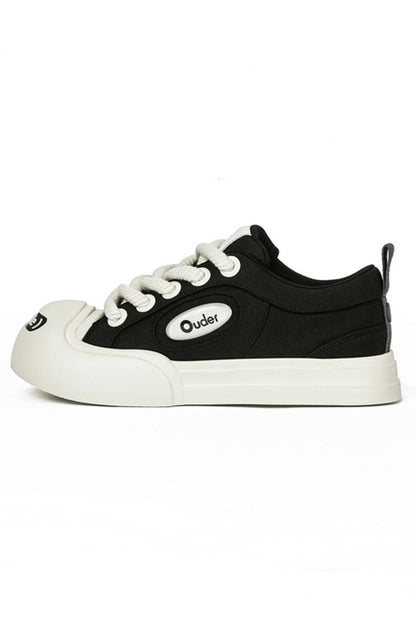 Classic Black White Platform Canvas Sneakers - Wolvess