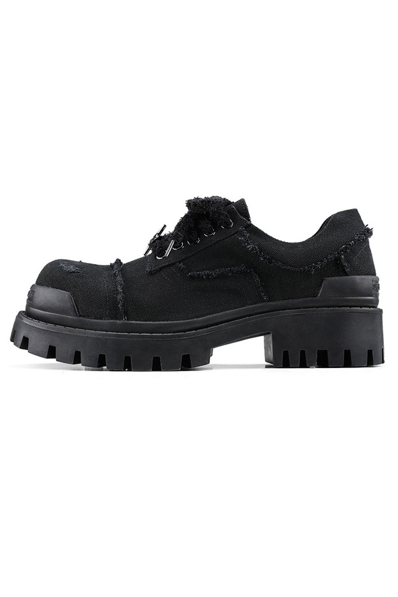 Black Distressed Canvas Platform Sneakers - Wolvess