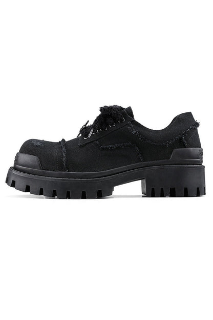 Black Distressed Canvas Platform Sneakers - Wolvess