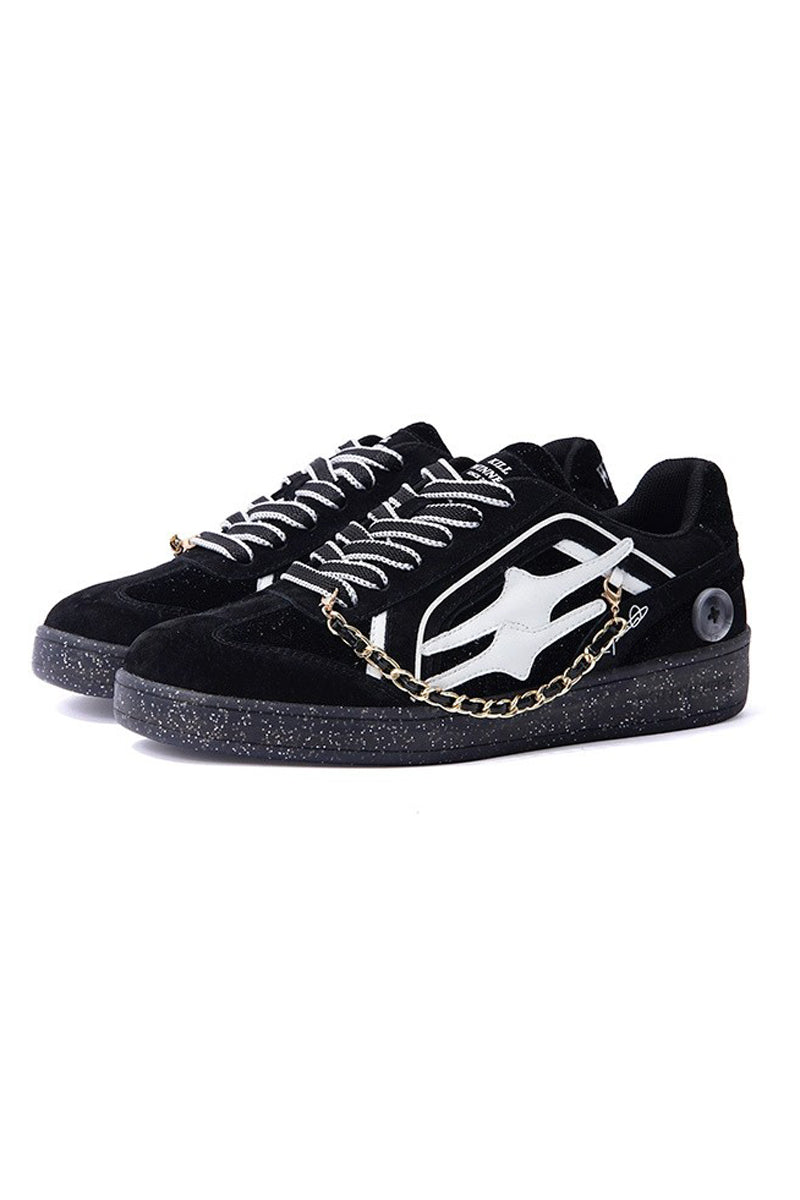 Black Suede Chain Court Sneakers - Wolvess