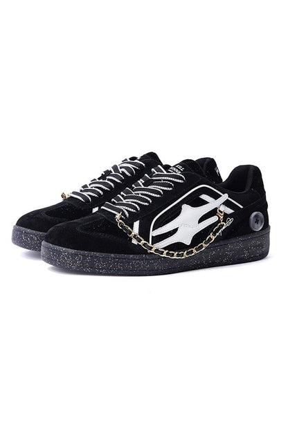 Black Suede Chain Court Sneakers - Wolvess