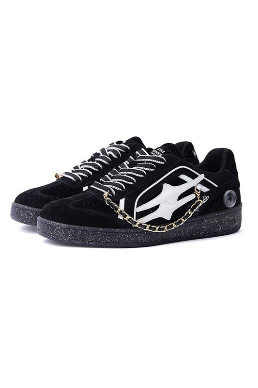 Black Suede Chain Court Sneakers - Wolvess