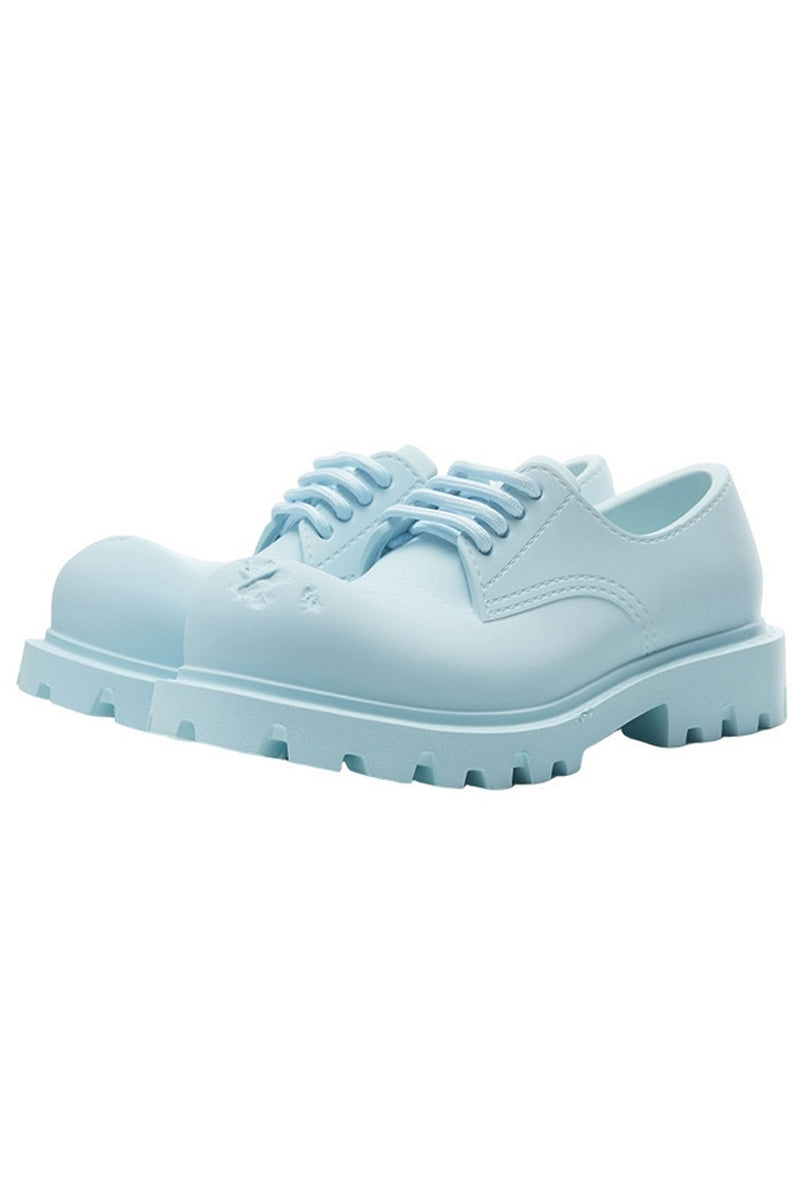 Light Blue Platform Derby Shoes with Lug Sole - Wolvess