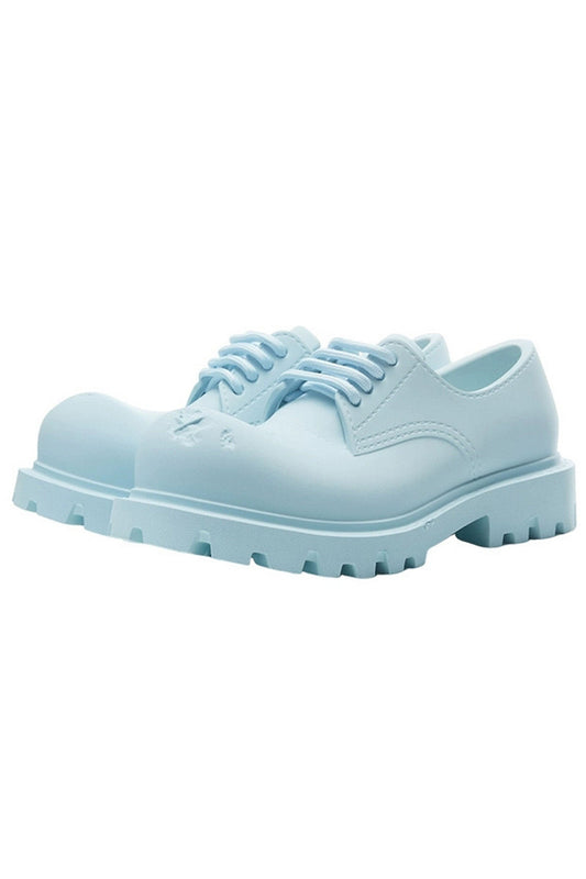 Light Blue Platform Derby Shoes with Lug Sole - Wolvess
