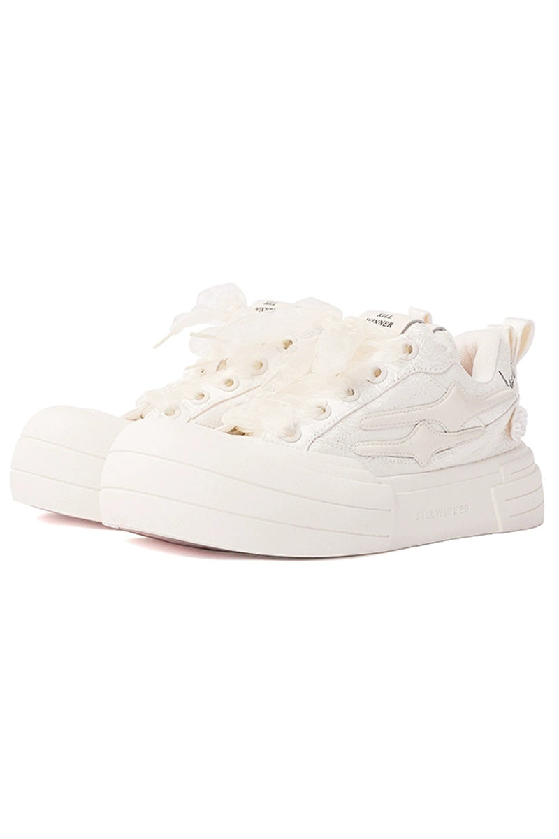 Silk All White Platform Canvas Chunky Sneakers - Wolvess