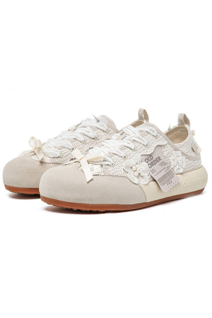 Lace Bow Sneakers Cream White - Wolvess