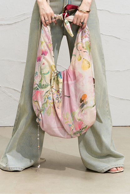 Floral Print Canvas Hobo Bag - Wolvess