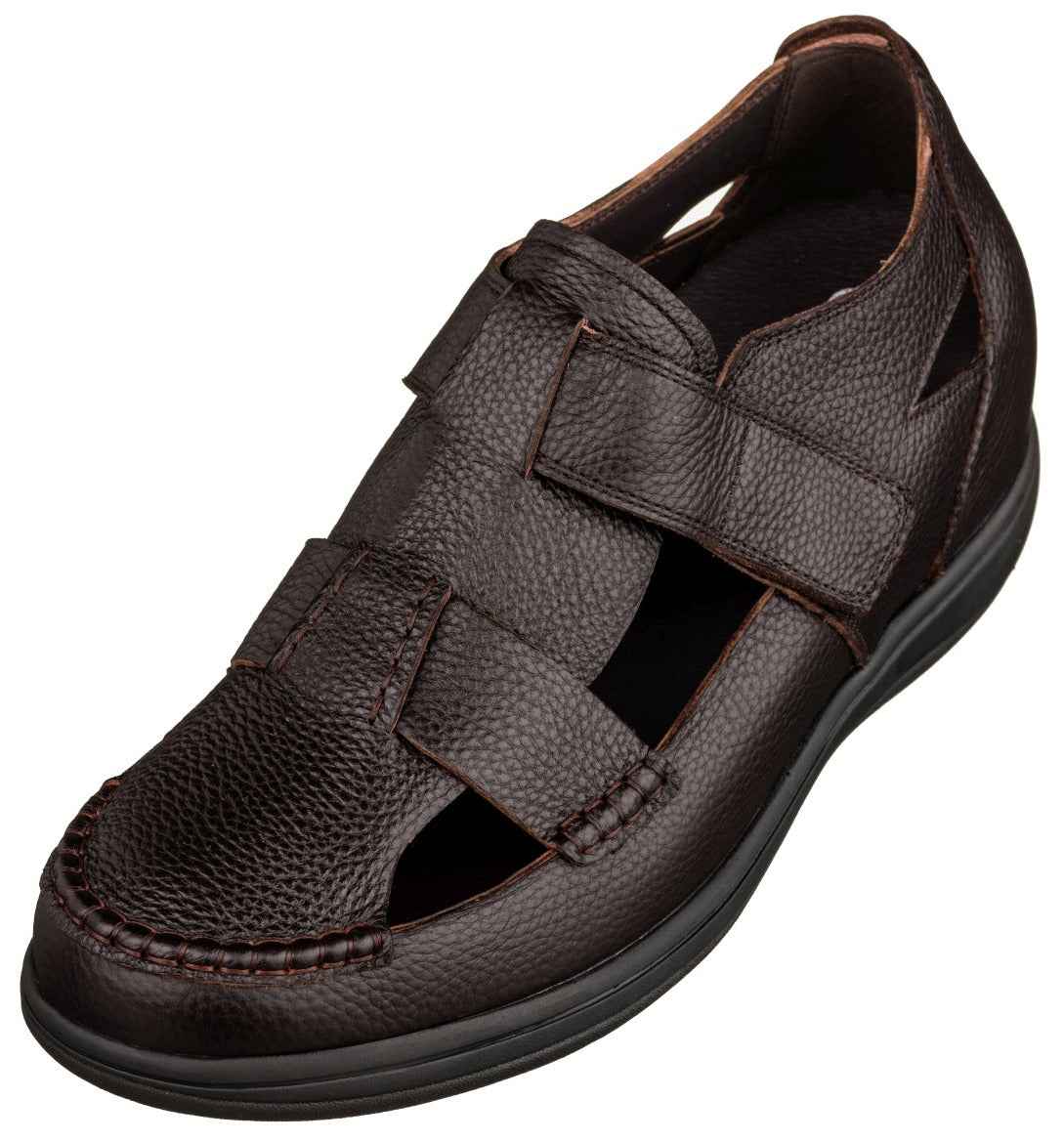 CALTO - K2662 - 3.2 Inches Taller (Dark Brown) - Casual Fisherman Sandal Tallmenshoes.com