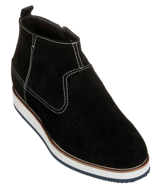 CALTO - Y30021 - 3 Inches Taller (Nubuck Black) - Zipper Boots Tallmenshoes.com