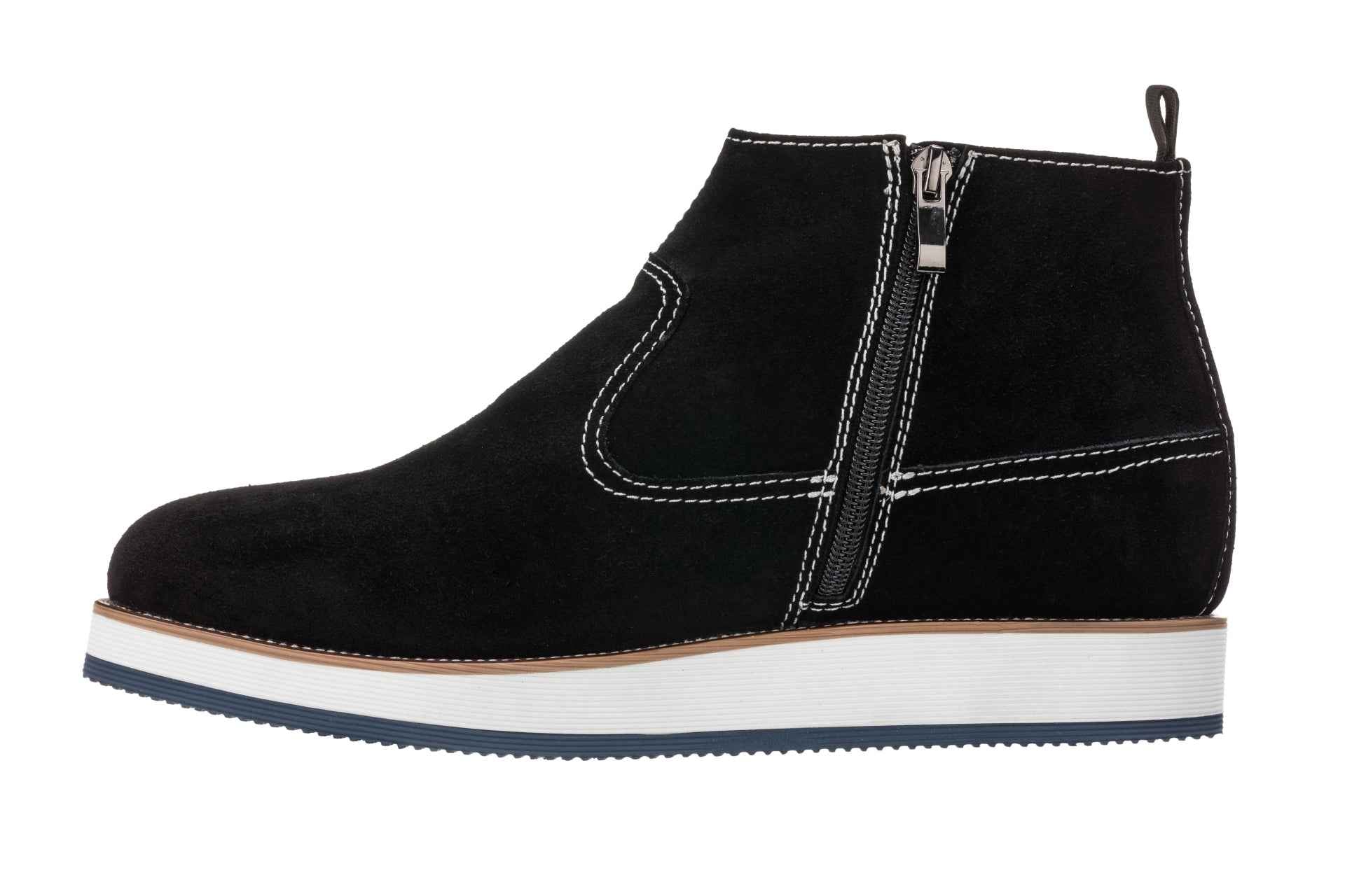 CALTO - Y30021 - 3 Inches Taller (Nubuck Black) - Zipper Boots Tallmenshoes.com