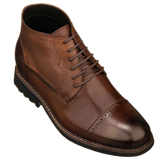 CALTO - Y41084 - 3.2 Inches Taller (Coffee Brown) - Lace Up Casual Boots Tallmenshoes.com