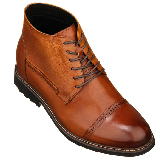 CALTO - Y41085 - 3.2 Inches Taller (Brown) - Lace Up Casual Boots Tallmenshoes.com