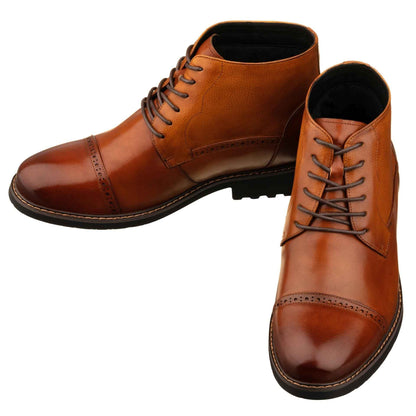CALTO - Y41085 - 3.2 Inches Taller (Brown) - Lace Up Casual Boots Tallmenshoes.com