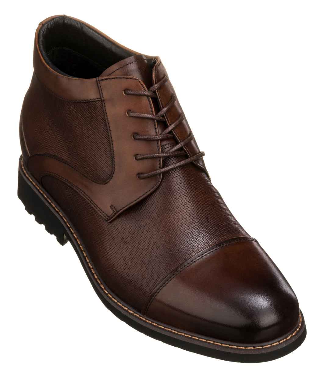 TOTO - Y41089 - 3.2 Inches Dark Brown Leather Boots Tallmenshoes.com