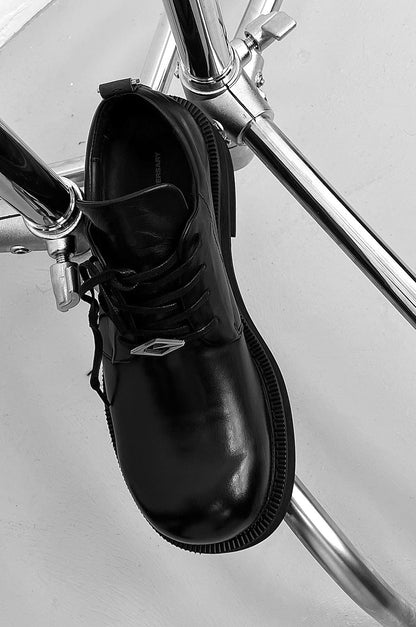 Black Leather Platform Derby Shoes - Wolvess