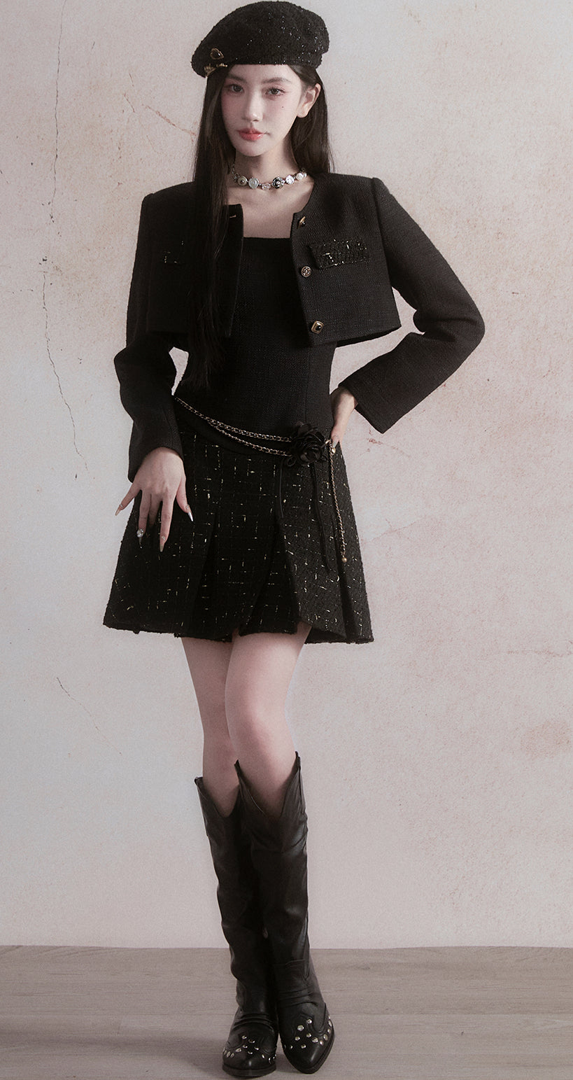 Black Wool Beret with Pin Accessories - Wolvess