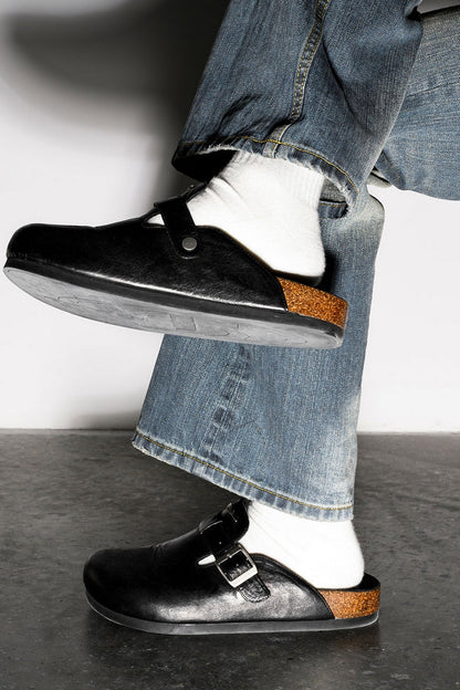 Buckle Cork Sole Clogs - Wolvess