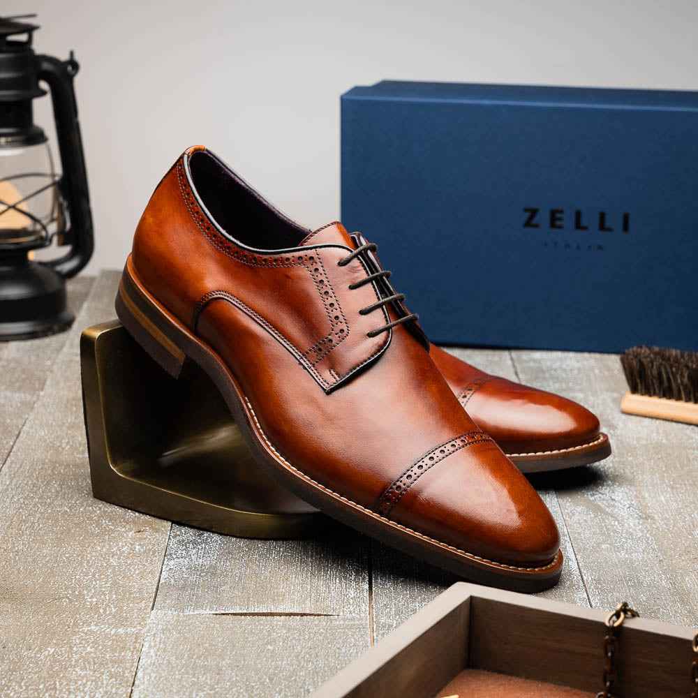 25-548-CGN GIOVANNI Italian Calfskin Lace Up Cognac Zelli Italia