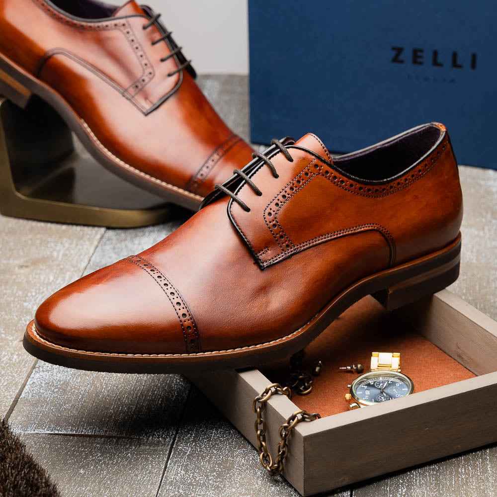 25-548-CGN GIOVANNI Italian Calfskin Lace Up Cognac Zelli Italia