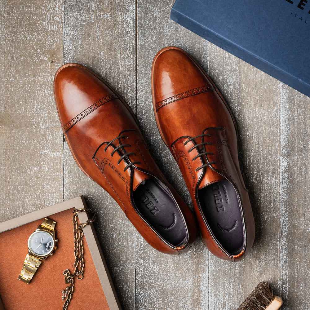 25-548-CGN GIOVANNI Italian Calfskin Lace Up Cognac Zelli Italia