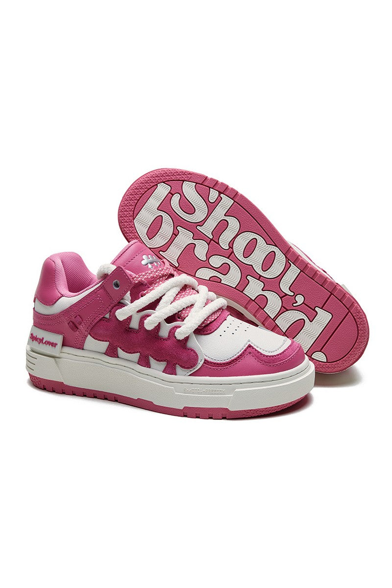 Pattern Platform Sneakers Pink White - Wolvess