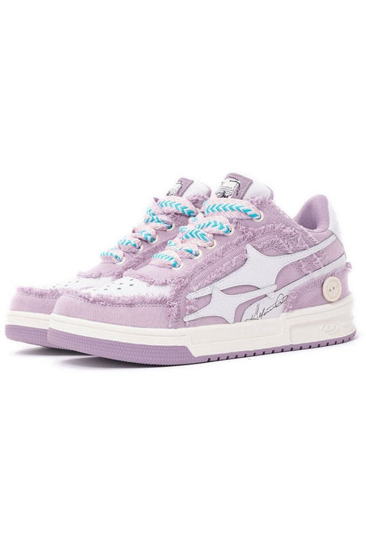 Fuzzy Low-Top Sneakers Lavender White - Wolvess