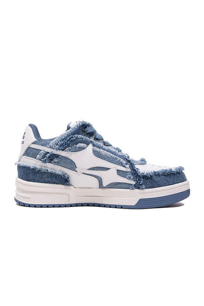 Distressed Denim Court Sneakers - Wolvess