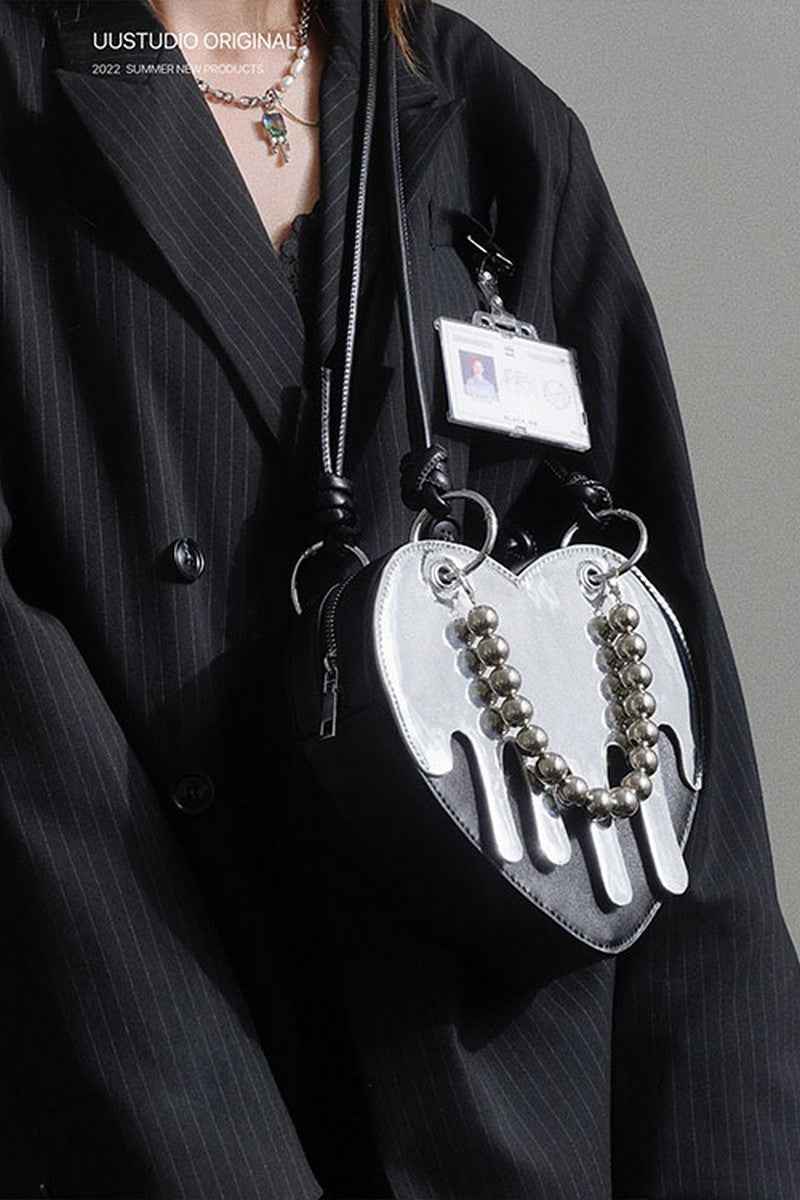 Chrome Liquid Heart-Shaped Bag