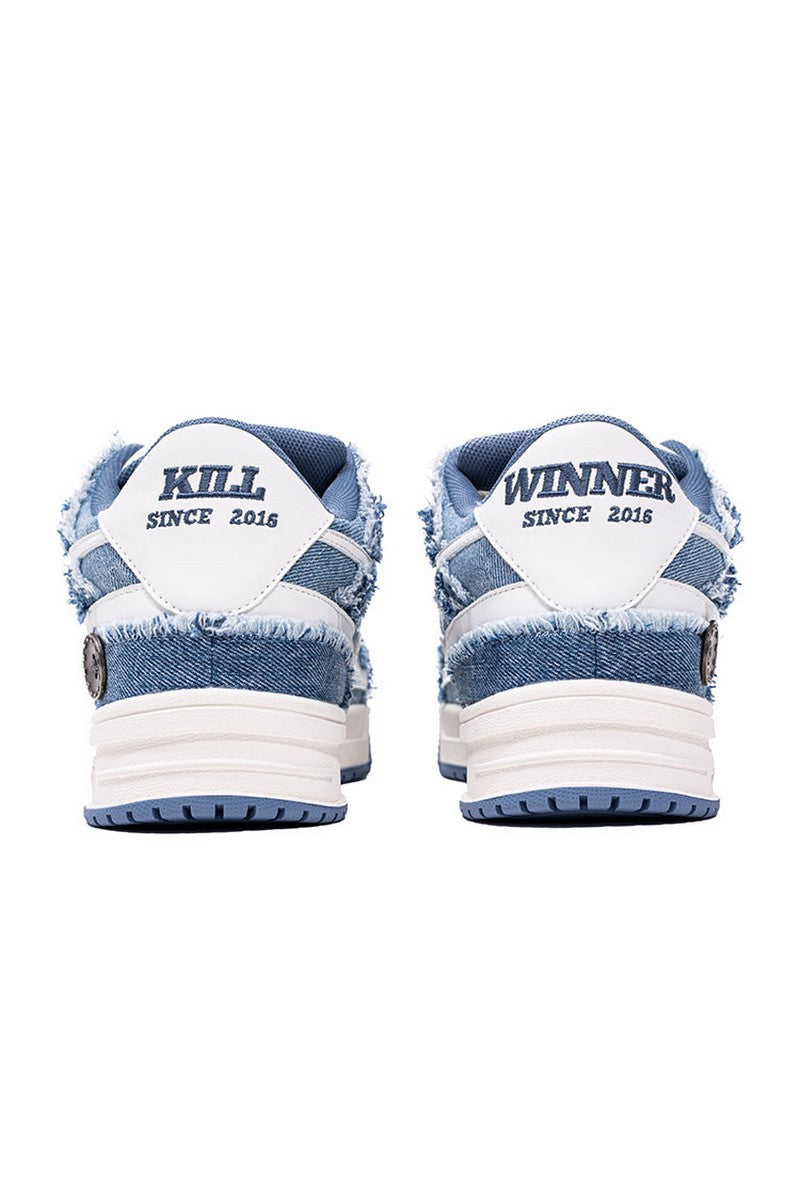 Distressed Denim Court Sneakers - Wolvess