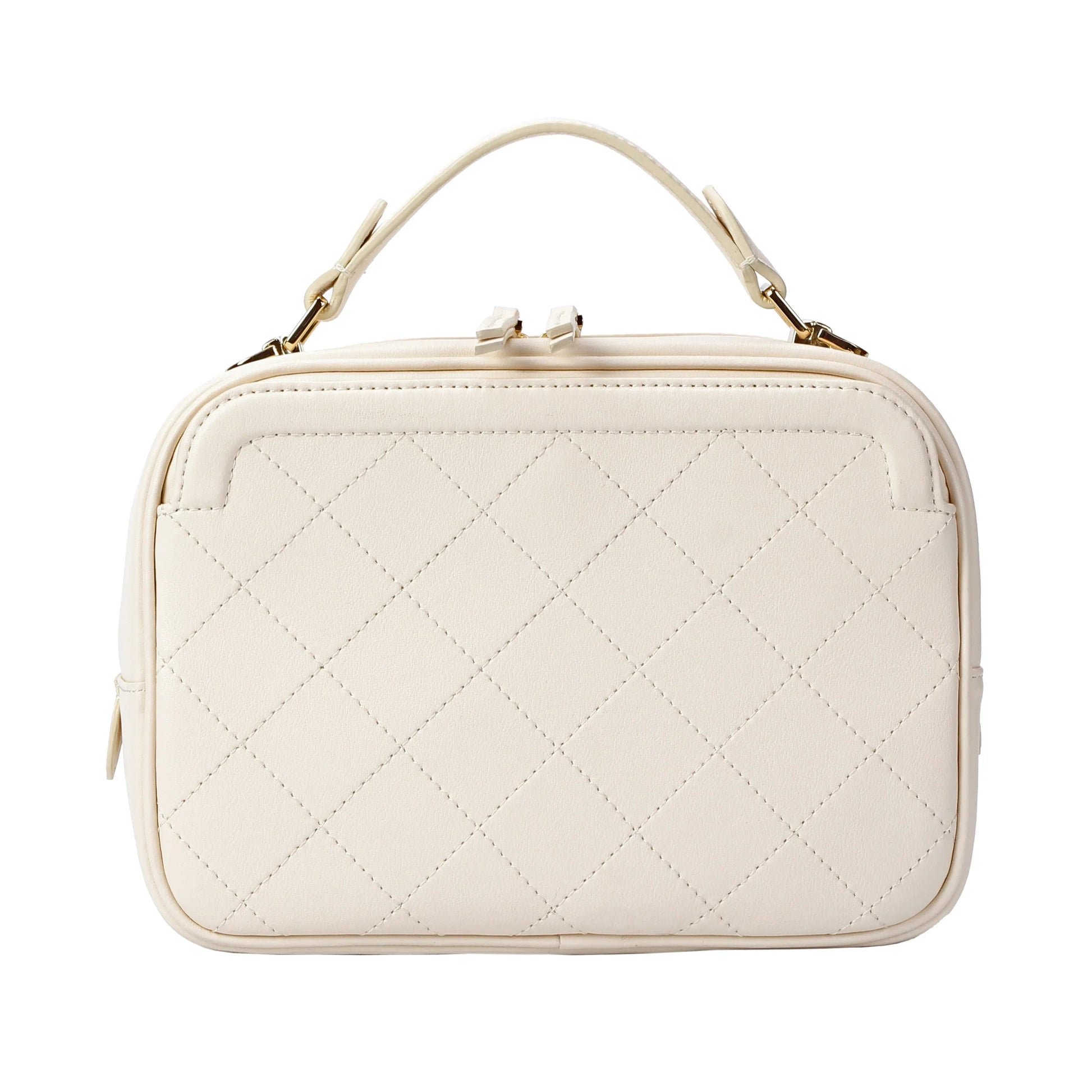 Ivory Quilted Leather Camera Bag with Top Handle and Crossbody Strap MiamiLeathers.com