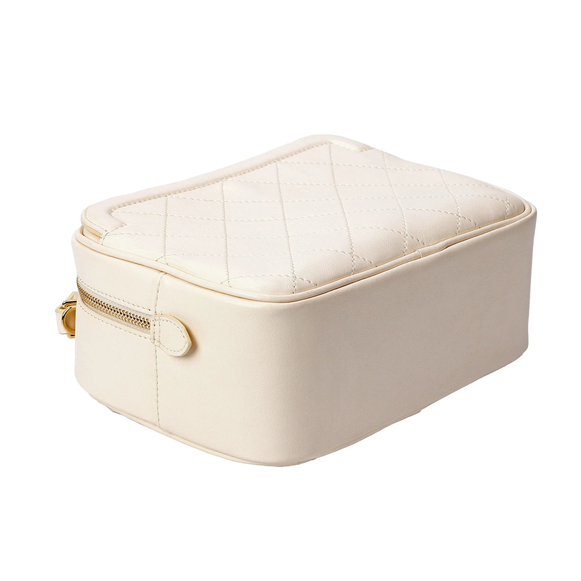 Ivory Quilted Leather Camera Bag with Top Handle and Crossbody Strap MiamiLeathers.com