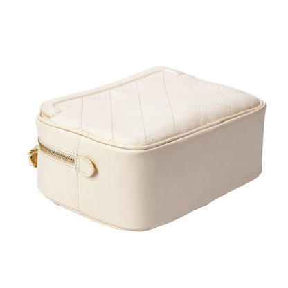 Ivory Quilted Leather Camera Bag with Top Handle and Crossbody Strap MiamiLeathers.com