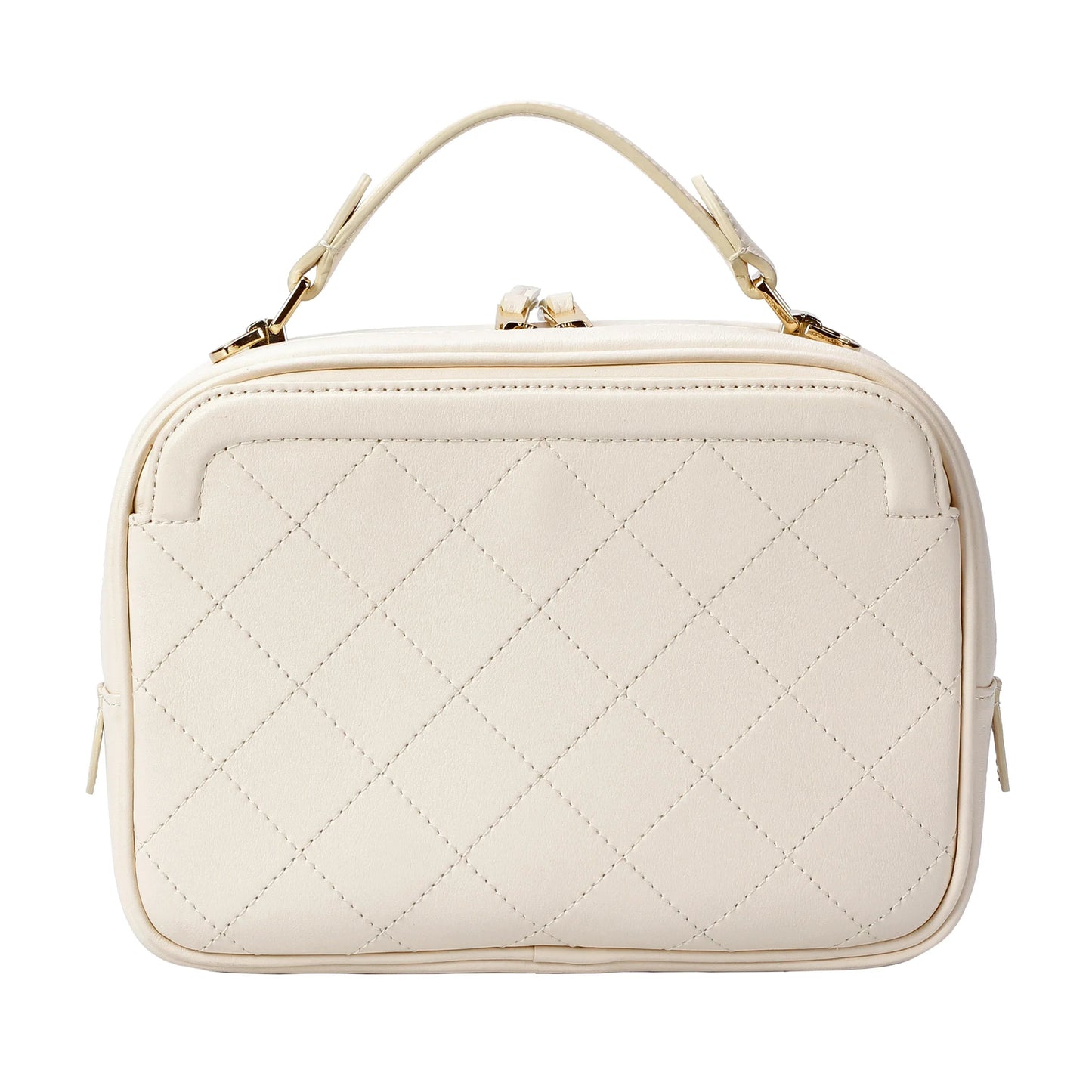Ivory Quilted Leather Camera Bag with Top Handle and Crossbody Strap MiamiLeathers.com