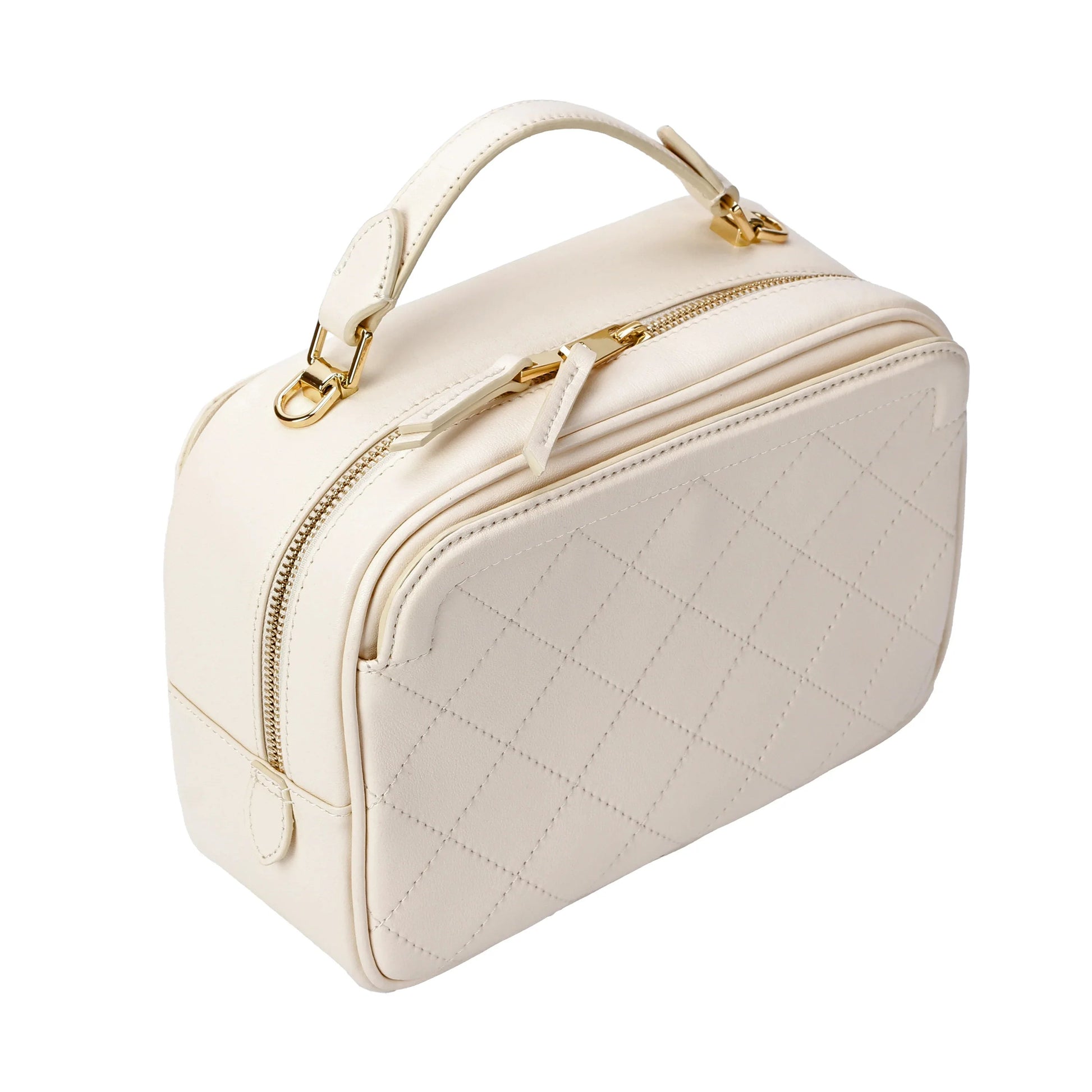 Ivory Quilted Leather Camera Bag with Top Handle and Crossbody Strap MiamiLeathers.com