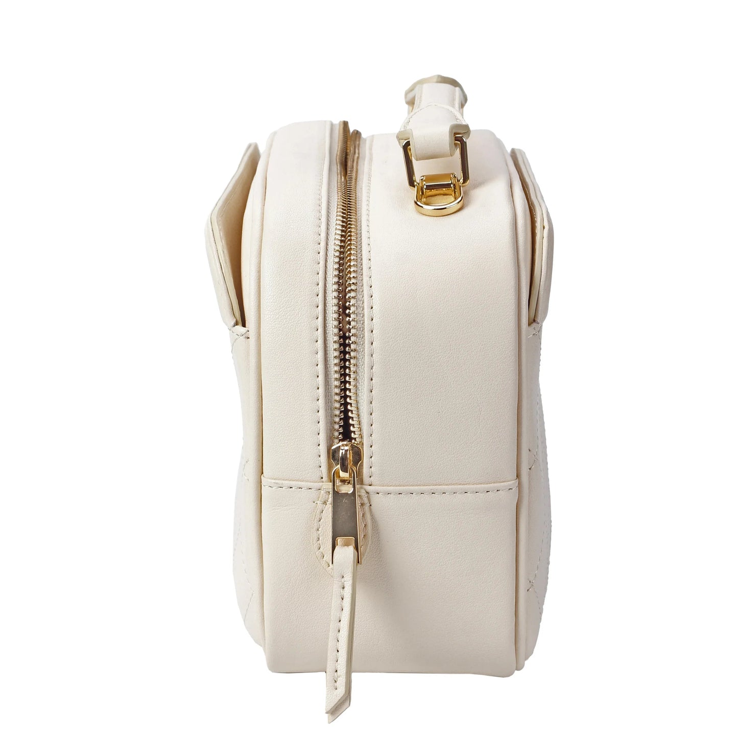 Ivory Quilted Leather Camera Bag with Top Handle and Crossbody Strap MiamiLeathers.com