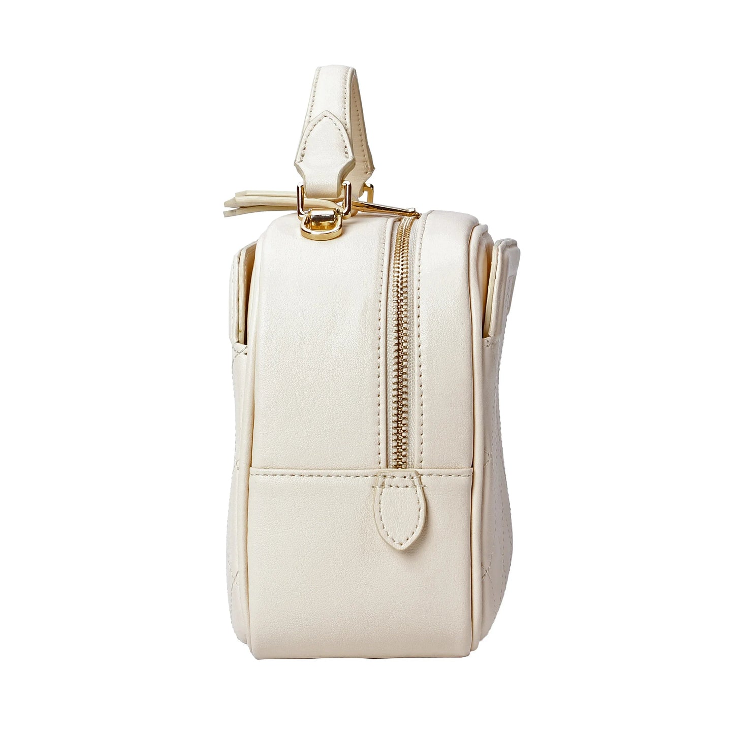 Ivory Quilted Leather Camera Bag with Top Handle and Crossbody Strap MiamiLeathers.com
