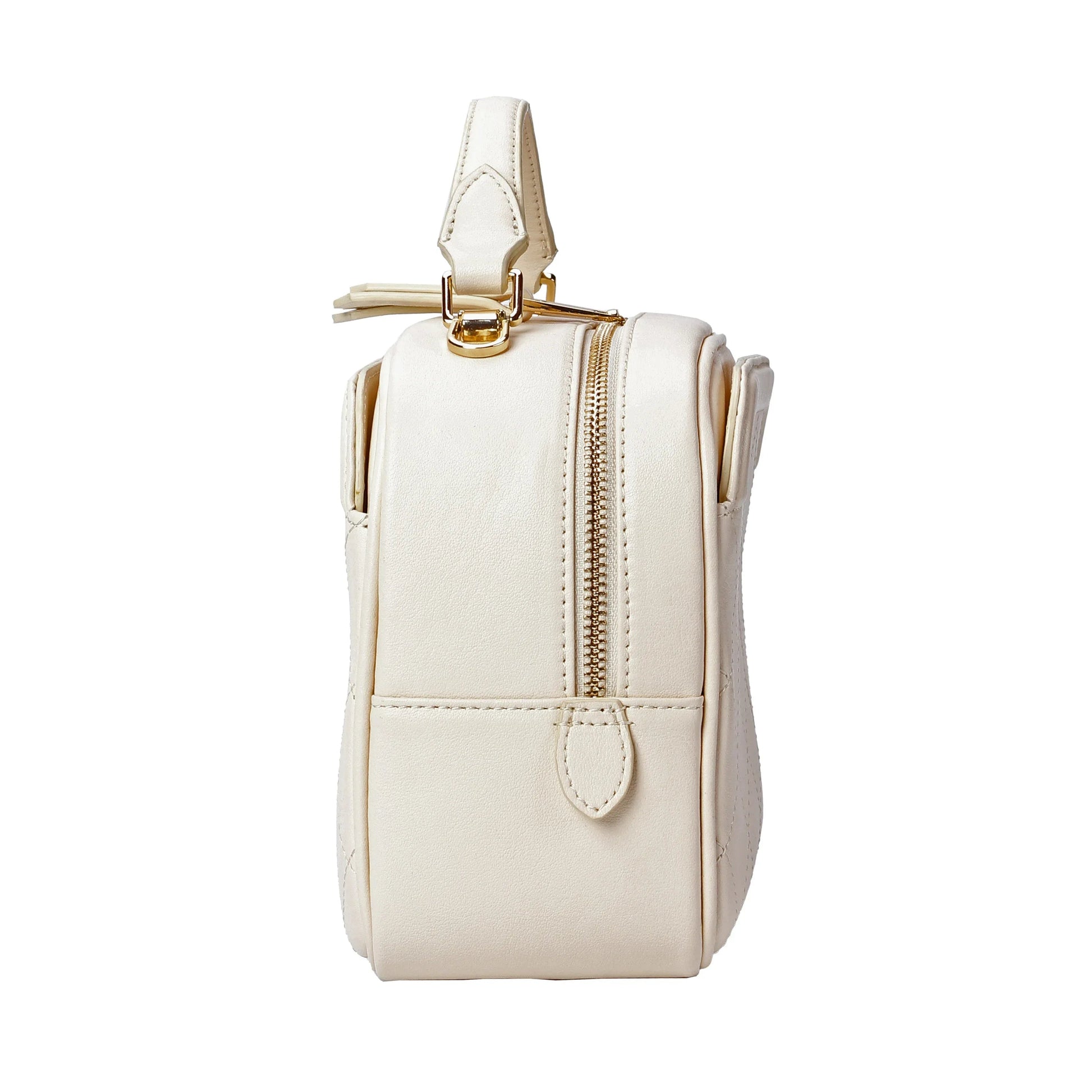 Ivory Quilted Leather Camera Bag with Top Handle and Crossbody Strap MiamiLeathers.com