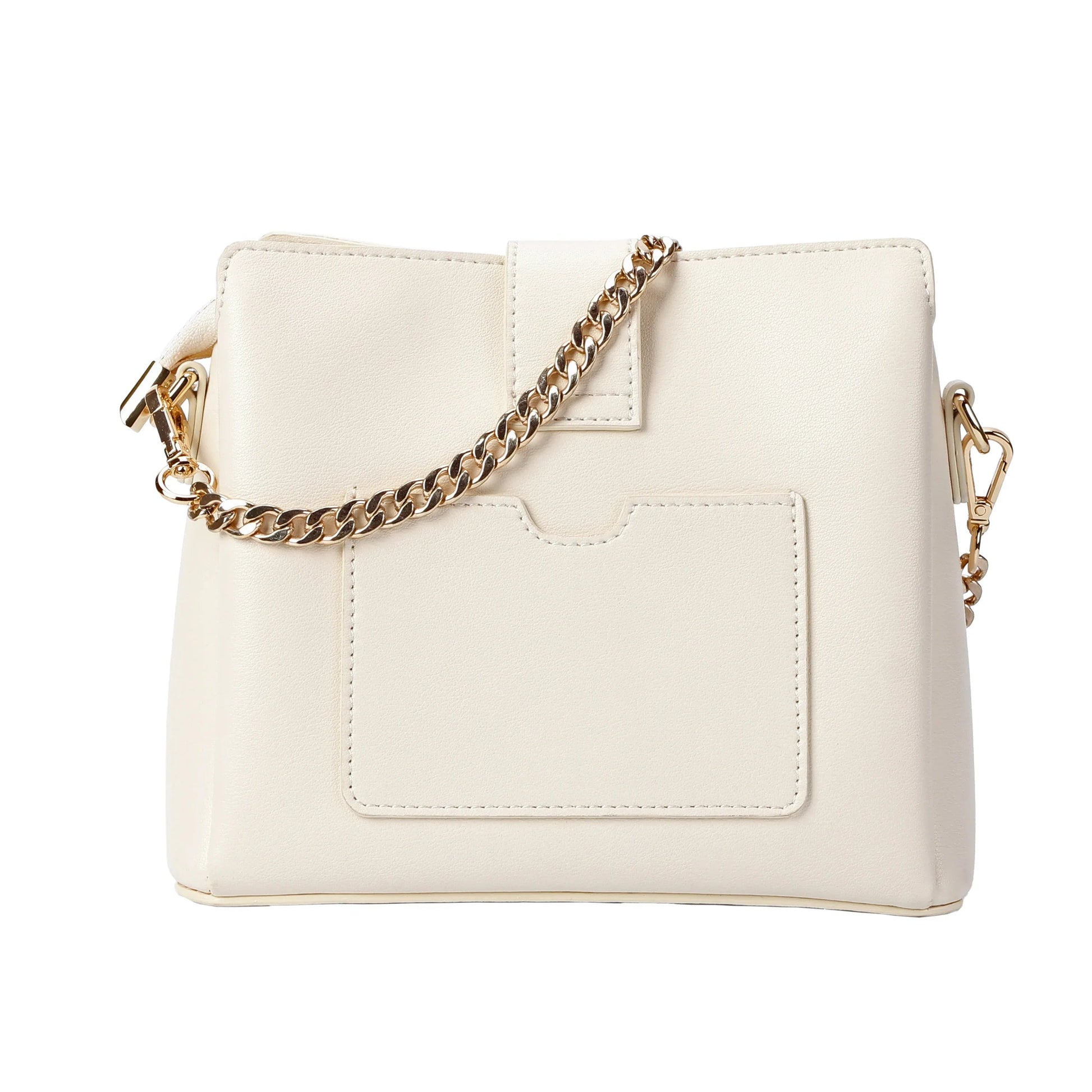 Ivory Quilted Leather Crossbody Bag with Gold Chain Strap MiamiLeathers.com