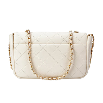 Ivory Quilted Leather Crossbody Bag with Gold Chain Strap MiamiLeathers.com