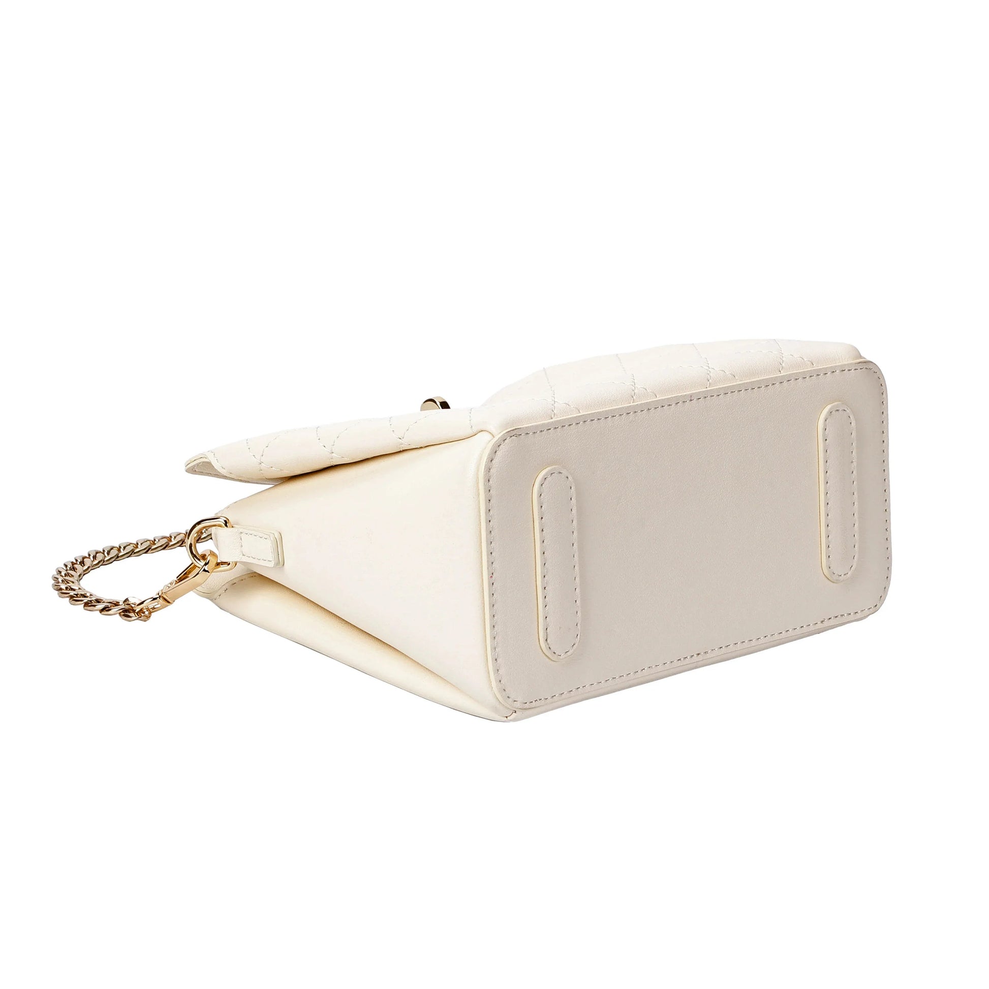 Ivory Quilted Leather Crossbody Bag with Gold Chain Strap MiamiLeathers.com