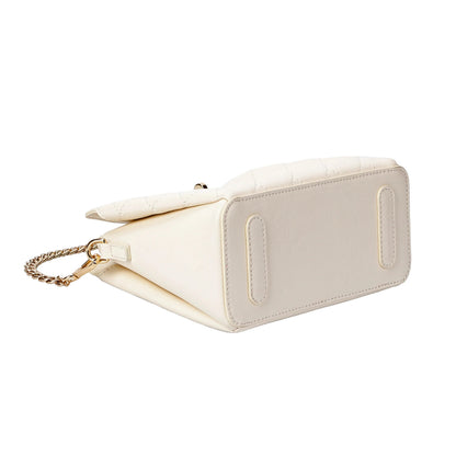 Ivory Quilted Leather Crossbody Bag with Gold Chain Strap MiamiLeathers.com